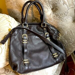 Genuine leather!! Brown Danier leather cross body purse with gold hardware.